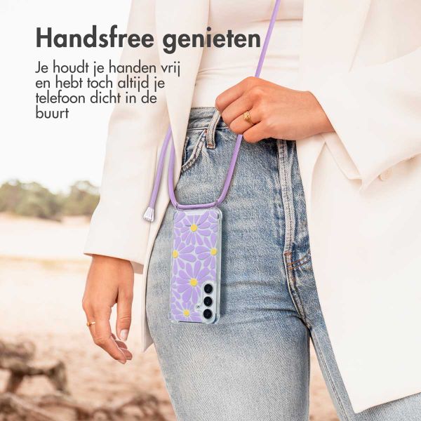 imoshion Design hoesje met koord Samsung Galaxy S25 - Tropical Violet Flowers Connect