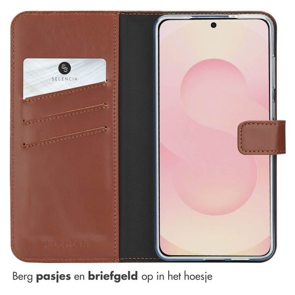 Selencia Echt Leren Bookcase Samsung Galaxy S25 Edge - Lichtbruin