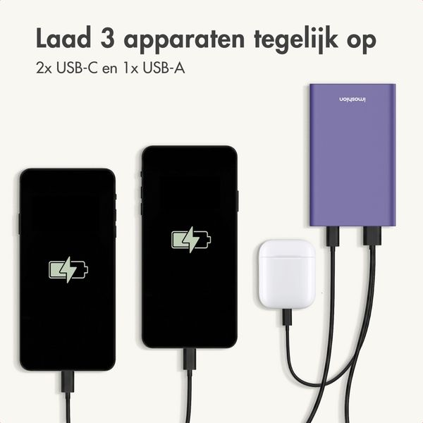 imoshion Ultra Series Aluminium Powerbank 20.000 mAh - Quick Charge en Power Delivery - Tropical Violet