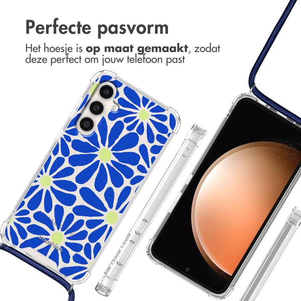 imoshion Design hoesje met koord Samsung Galaxy S23 FE - Cobalt Blue Flowers Connect