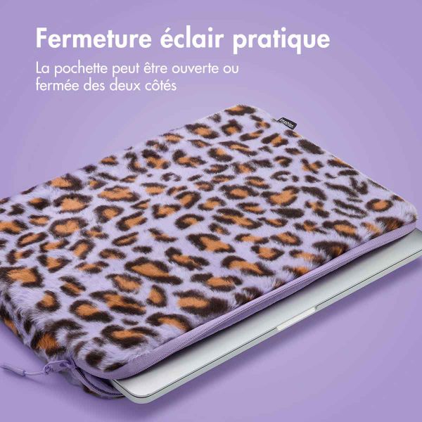 imoshion Fluffy Laptop hoes 15-16 inch - Laptopsleeve - Leopard Lilac