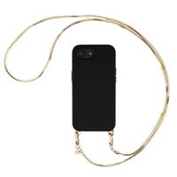 Selencia Rivièra MagSafe Backcover met afneembare haakjes voor de Apple iPhone 17e / 16e - Velvet Black + Sleek Chain (130 cm) - Gold