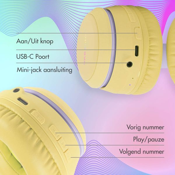 imoshion Draadloze Kinderkoptelefoon LED Light - Decibelbegrenzer - Met AUX kabel - Lavender Lilac / Yellow