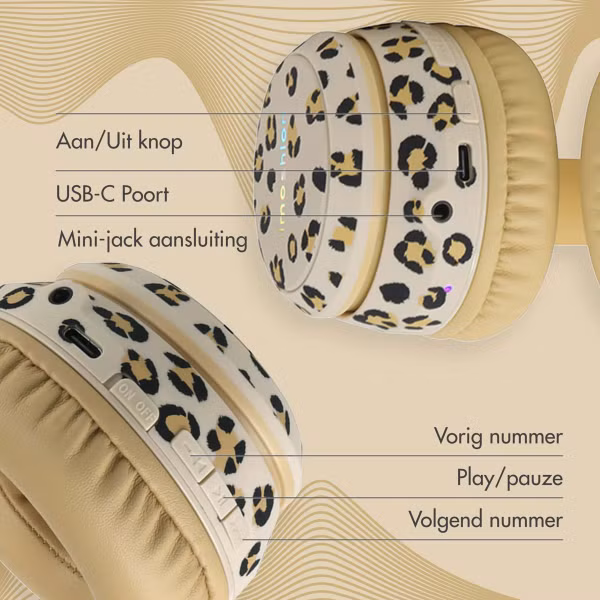 imoshion - Special Edition - Draadloze Kinderkoptelefoon LED Light Cat Ear - Met AUX kabel - Leopard