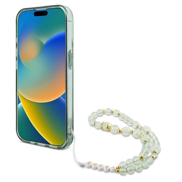 Guess MagSafe IML Flowers Case met beads strap Apple iPhone 15 Pro Max - Green
