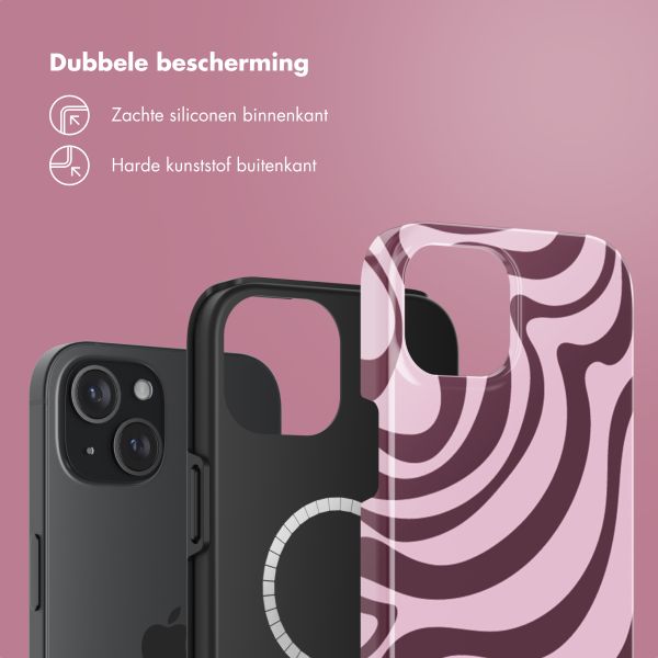 Selencia Vivid Tough Backcover met MagSafe iPhone 15 - Wavy Swirl Pink Plum