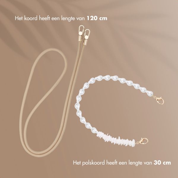 Selencia Telefoonkoorden Set met Parels en Schelpen - Beige