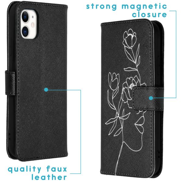 imoshion Design Softcase Bookcase iPhone 11 - Woman Flower Black