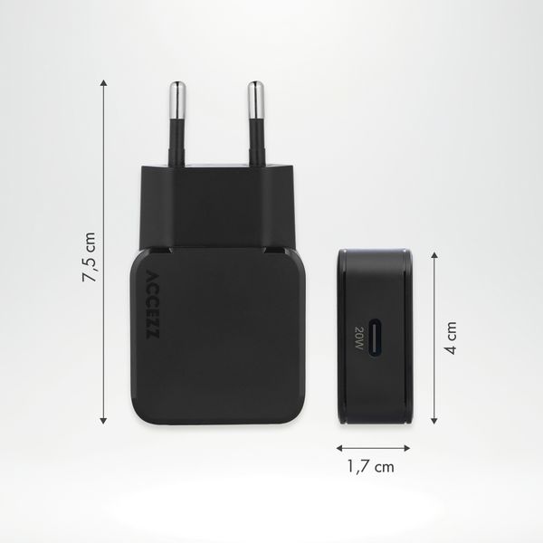 Accezz Ultra Slim GaN Oplader - USB-C - 20W - Zwart