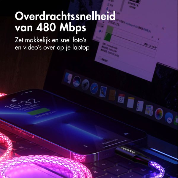 imoshion Lichtgevende Snellaadkabel RGB - USB-A naar Lightning kabel - 2 meter