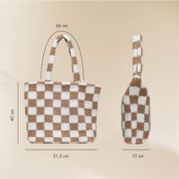 Selencia Zaya Tote Bag - Teddy Laptoptas 16 inch - Checkered Beige