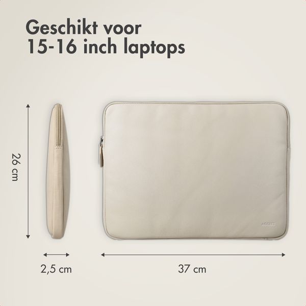 Accezz Leather Laptop hoes met rits 15-16 inch - Laptopsleeve - Beige