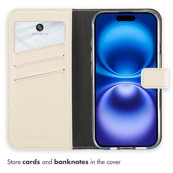 Selencia Genuine Leather Book Case Apple iPhone 16 - Greige
