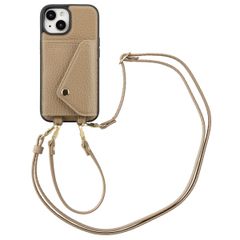 Selencia Sera Phone Case with Cord and Envelope Card Holder Apple iPhone 15 - Taupe