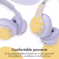 imoshion Draadloze Kinderkoptelefoon Dino LED Light - Decibelbegrenzer - Met AUX kabel - Lavender Lilac / Yellow