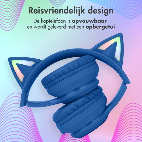 imoshion Kids LED Light Cat Ear Bluetooth Headphones - Kinder koptelefoon - Draadloze koptelefoon + AUX kabel - Cobalt Blue