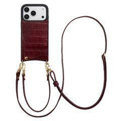 Selencia Nova Croco Telefoonhoes met Koord en Pashouder Apple iPhone 17 Pro - Burgundy