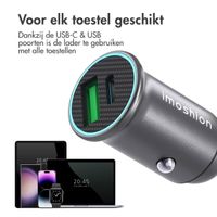 imoshion Mini autolader 2 poorten - Quick Charge - Power Delivery - 60 Watt + Braided USB-C naar USB-C kabel - 1 meter - Zwart
