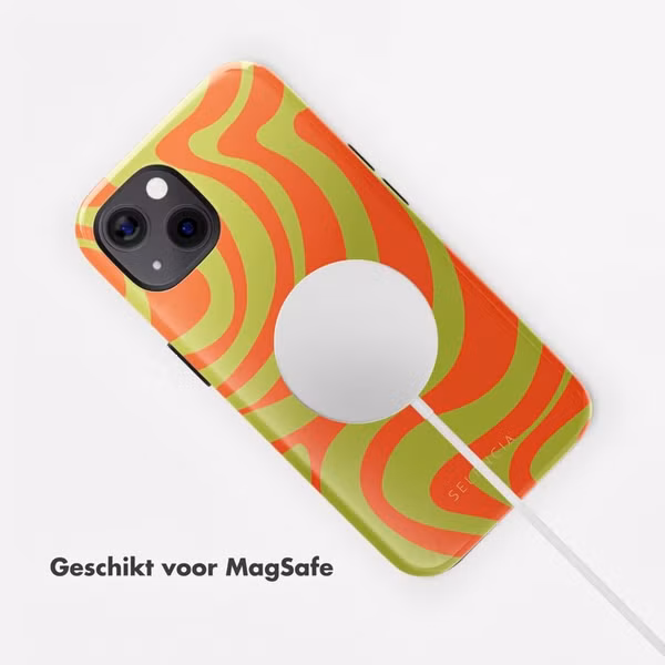 Selencia Vivid Backcover met MagSafe Apple iPhone 13 - Wavy Swirl Orange Fern