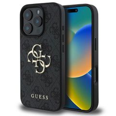 Guess 4G Metal Logo Backcover iPhone 16 Pro Max - Zwart