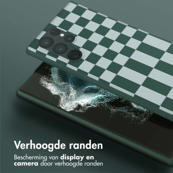 Selencia Siliconen design hoesje met afneembaar koord Samsung Galaxy S22 Ultra - Irregular Check Green