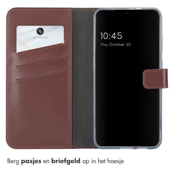 Selencia Echt Leren Bookcase Samsung Galaxy S25 Plus - Donkerbruin