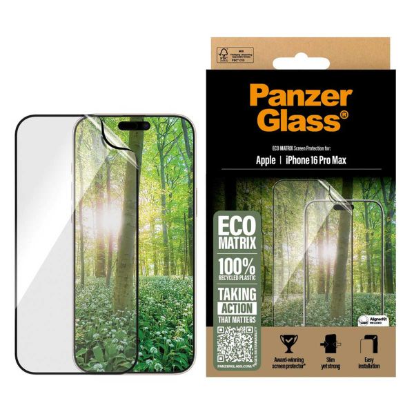 PanzerGlass Matrix Recycled Ultra-Wide Fit Anti-Bacterial Screenprotector incl. applicator Apple iPhone 16 Pro Max