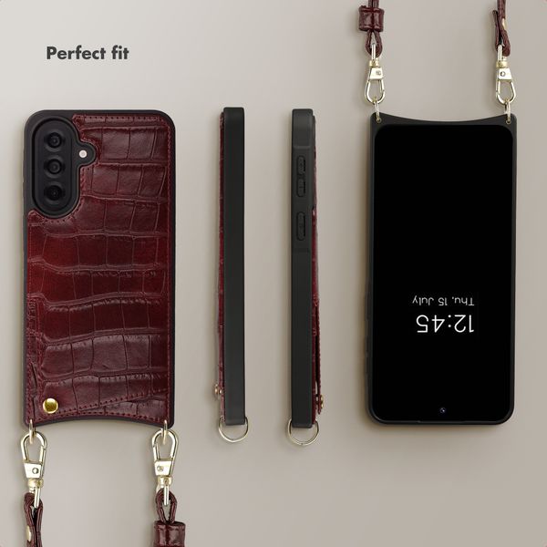 Selencia Nova Croco Phone Case with Cord and Card Holder Samsung Galaxy A37 (5G) - Burgundy