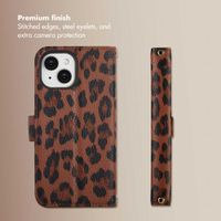 Selencia Sabi Bookcase with Leopard Print Apple iPhone 15 - Mocha Brown