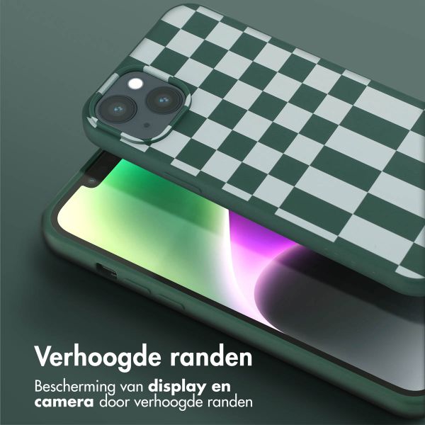 Selencia Siliconen design hoesje met afneembaar koord iPhone 14 Plus - Irregular Check Green