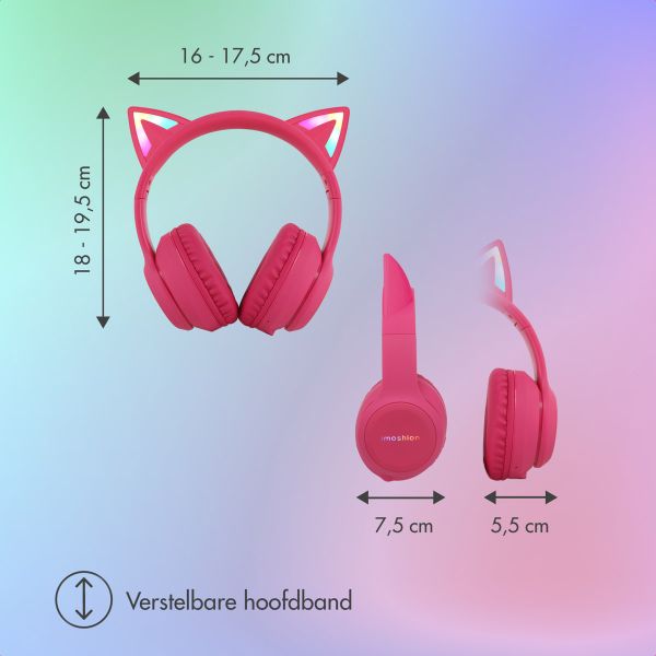 imoshion Draadloze Kinderkoptelefoon LED Light Cat Ear - Decibelbegrenzer - Met AUX kabel - Hot Pink