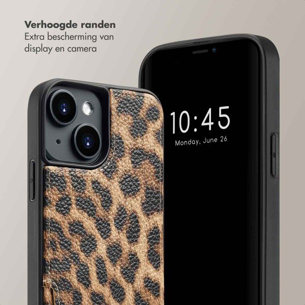 Selencia Nova Backcover met koord en pashouder iPhone 14 - Leopard