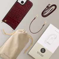 Selencia Nova Croco Phone Case with Cord and Card Holder Apple iPhone 15 - Burgundy