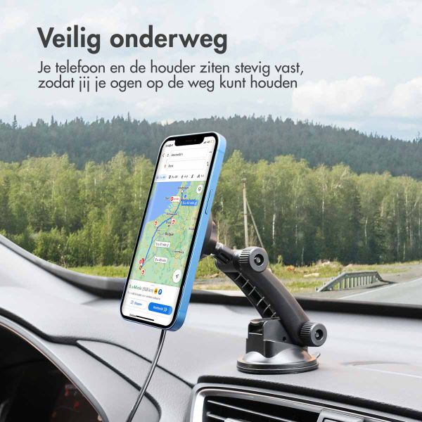 Accezz Telefoonhouder auto met MagSafe - Draadloze oplader - Dashboard en voorruit - Zwart