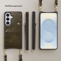 Selencia Nova Croco Telefoonhoes met Koord en Pashouder Samsung Galaxy S26 - Dark Olive