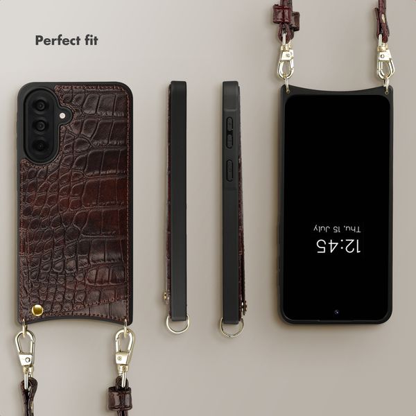 Selencia Nova Croco Phone Case with Cord and Card Holder Samsung Galaxy A37 (5G) - Choco Brown