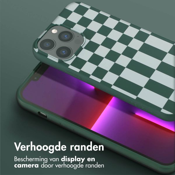 Selencia Siliconen design hoesje met afneembaar koord iPhone 13 Pro Max - Irregular Check Green