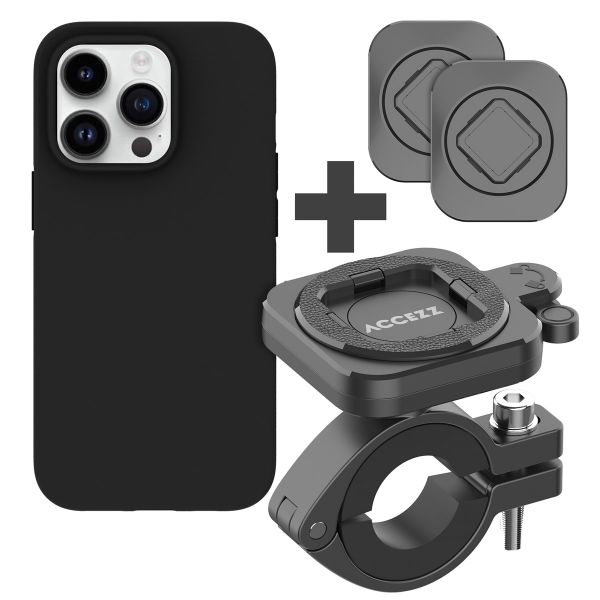 Accezz EasyLock telefoonhouder fiets - inclusief hoesje iPhone 15 Pro - Aluminium - 360 graden draaibaar - Zwart