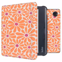 imoshion Design Slim Hard Case Sleepcover met stand Kobo Libra Colour - Orange Flowers Connect