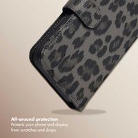 Selencia Sabi Bookcase with Leopard Print Apple iPhone 12 (Pro) - Midnight Black