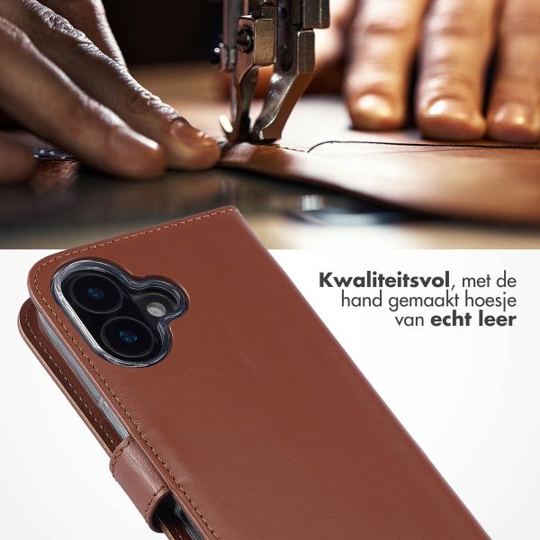 Selencia Echt Leren Bookcase Apple iPhone 16 - Lichtbruin