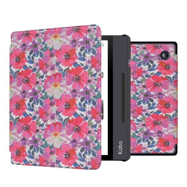 imoshion Design Slim Hard Case Sleepcover met stand Kobo Libra H2O - Flower Watercolor