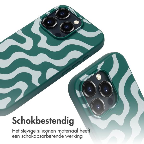 imoshion Siliconen design hoesje met koord iPhone 16 Pro Max - Petrol Green Groovy