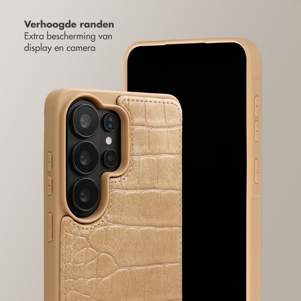 Selencia Nova Croco Telefoonhoes met Koord en Pashouder Samsung Galaxy S26 Ultra - Toasted Almond