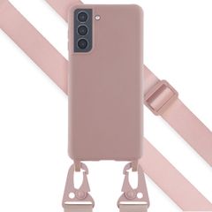 Selencia Siliconen hoesje met afneembaar koord Samsung Galaxy S21 - Sand Pink