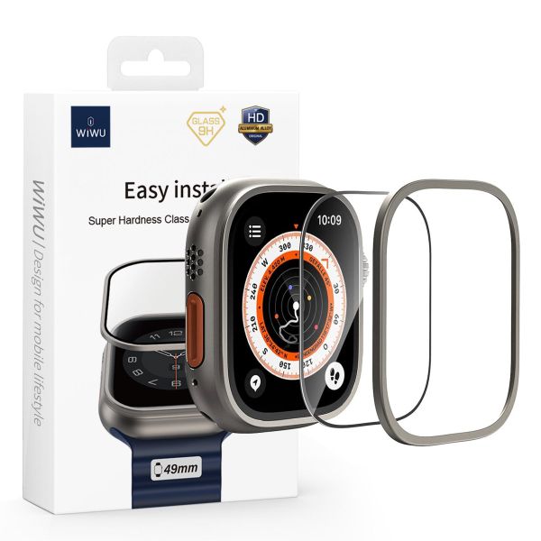 WiWu Easy install gehard glazen screenprotector met rand Apple Watch Series 7-9 - 41 mm - Zwart