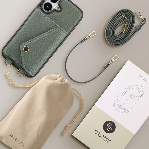 Selencia Sera Phone Case with Cord and Envelope Card Holder Apple iPhone 16 - Sage Green