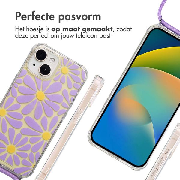 imoshion Design hoesje met koord Apple iPhone 15 - Tropical Violet Flowers Connect