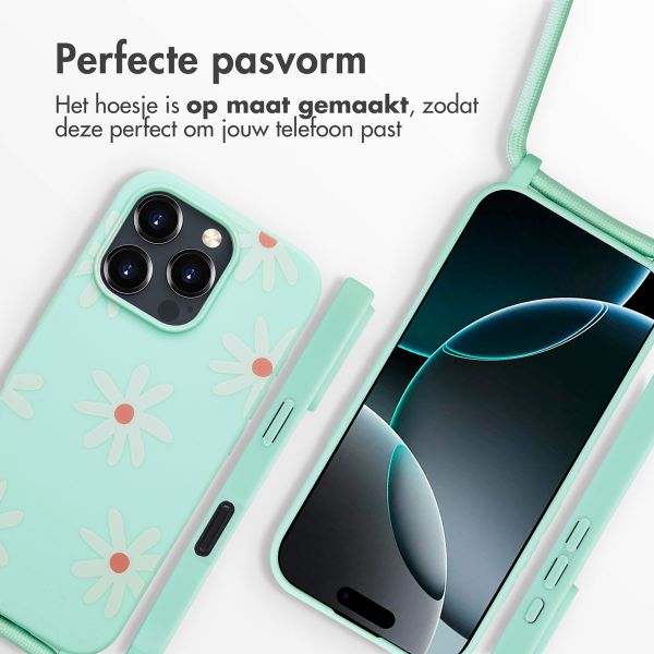 imoshion Siliconen design hoesje met koord iPhone 16 Pro Max - Green Flower Distance