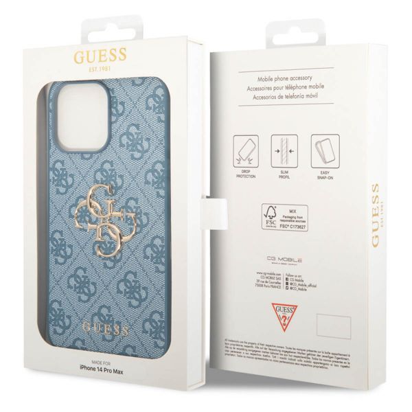 Guess 4G Metal Logo Backcover iPhone 14 Pro Max - Blauw